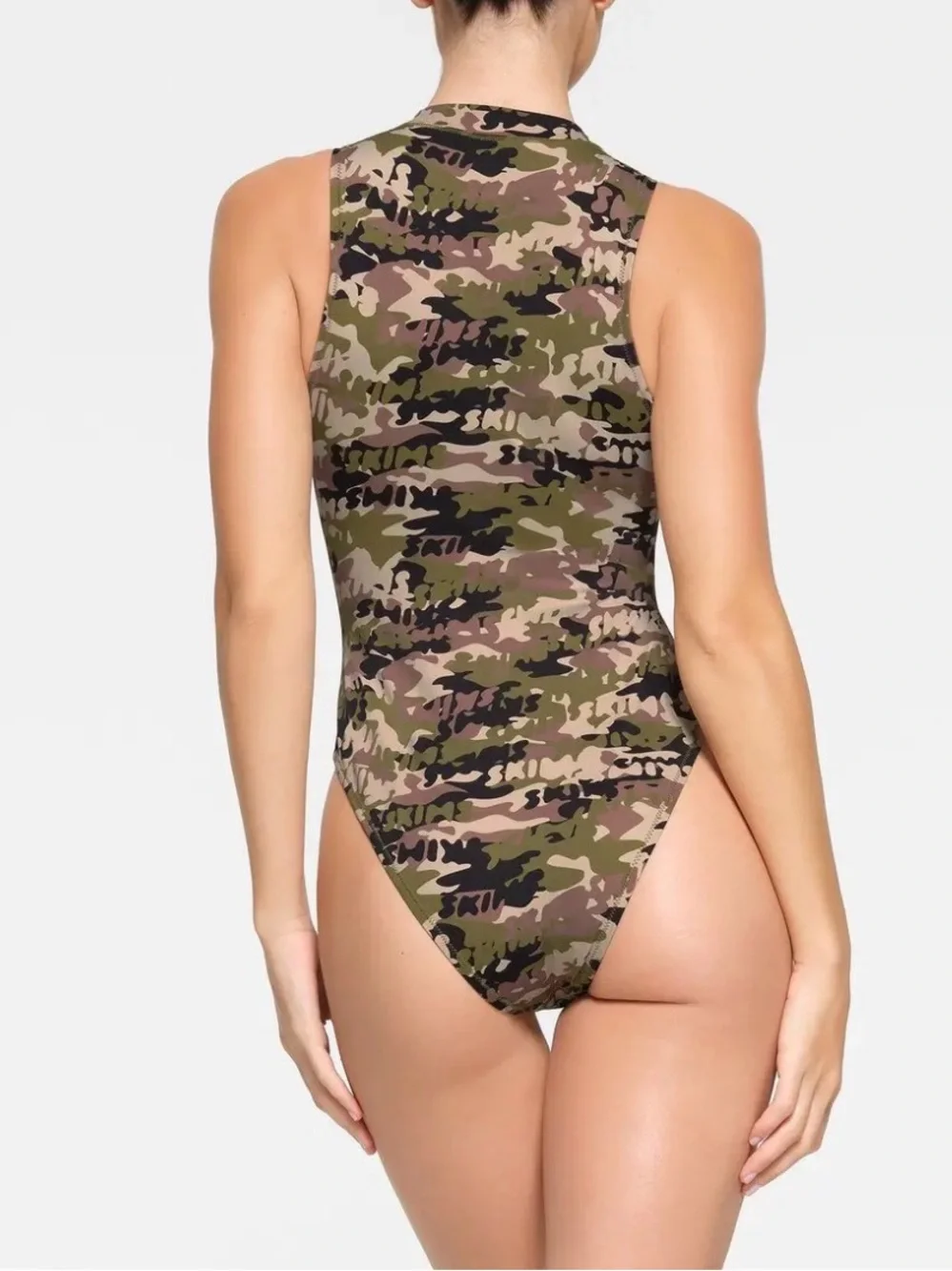 SKIMS Camo Zip-Front One-Piece Swimsuit - Green Camo